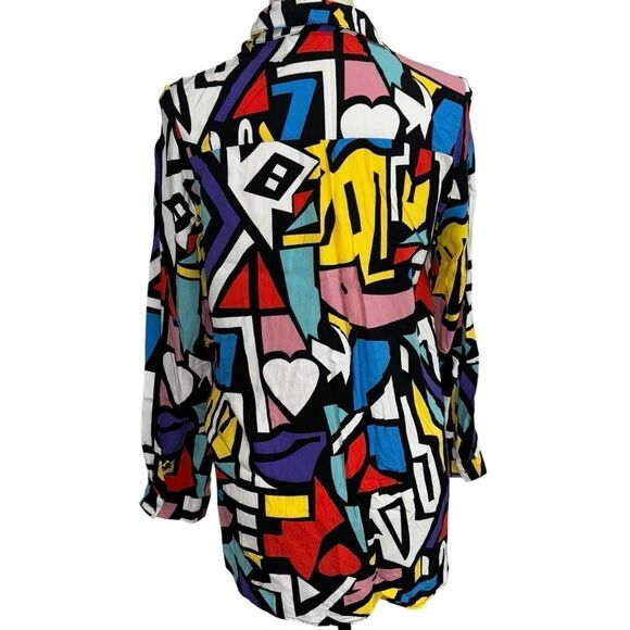 Purple Red Black White Yellow Blue Geometric 80’s style Button Down Blouse XL - Picture 6 of 10